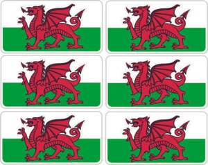 SelfAdh small WELSH FLAG  stickers/decals (SET OF 6) .Racecar/Mini/Boats/toys  - Picture 1 of 1