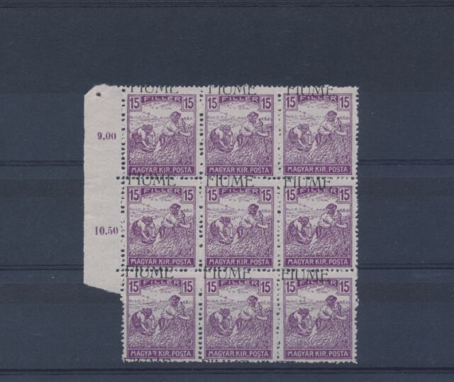 1918 Fiume, N.9f , 15f. Violet, Reaper et Vue , Supplément Problème Sévèrement