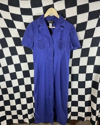 Vintage John Roberts Purple Linen Button Down Midi Dress Size 12 - Image 1 of 4