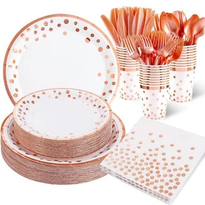 Rose Gold Plates & Napkins Party Set 350 Pieces Birthday & Wedding Decorations - Picture 1 of 9