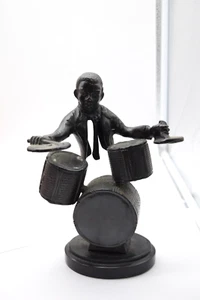 Cast Iron Metal Man Playing Drums Abstract Sculpture Statue Figurine "Drummer" - Picture 1 of 7