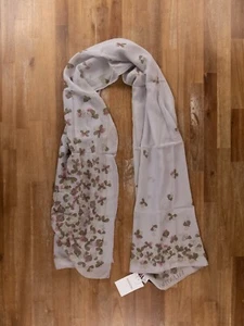 Sciarpa stola rettangolare seta trasparente floreale grigio chiaro VALENTINO vintage autentica - Foto 1 di 8