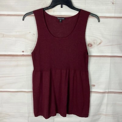 Eileen Fisher Top 女式 L 勃艮第羊毛束腰背心大圆领无袖纯色 — 第 1/4 张图片