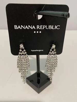 Silver Drop Crystal Earrings by Banana Republic Silver Earrings New With Tags - Image 1 of 4
