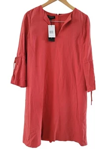 Lafayette 148 New York Coral Silk Shift Dress size Medium New slit sleeve Career - Picture 1 of 8