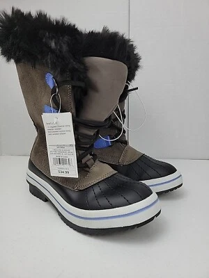 Cat & Jack Niñas Gris Nadia Gamuza Negro Piel Top Azul Invierno Botas de Nieve Talla 3 NUEVAS Foto 1 de 4
