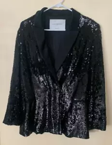 ZARA WOMEN'S STUDIO BLACK SEQUIN BLAZER LAPEL COLLAR SIZE LARGE - Picture 1 of 4