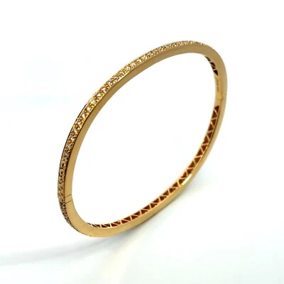 18K Yellow Gold Round Natural Diamond Bangle Bracelet 6.75" - Image 1 of 4
