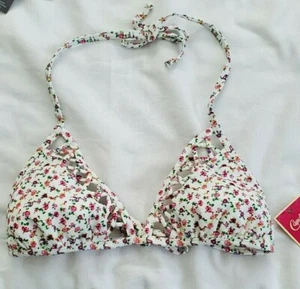 Candies Juniors Flower Floral Print Halter Swimsuit Top Medium XLarge NEW Cutout - Picture 1 of 5
