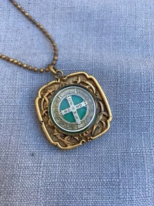 VSA Virgins Saints and Angels Necklace Gold Vintage Antique Even Sided Cross - Picture 1 of 11