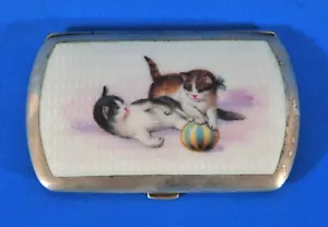 Ladys cigaret holder with cat designs, from the 20th century, email silver - Bild 1 von 5