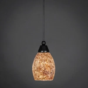 Toltec Cord Mini Pendant, Matte Black, 5" Gold Fusion Glass - 22-MB-4175 - Picture 1 of 1