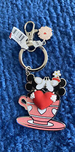 Disney Parks Mickey & Minnie Missing Tea cup Heart Love Metal Keychain NWT