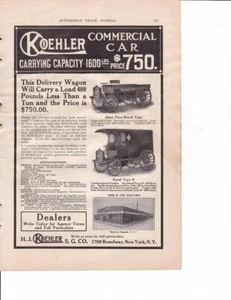 1913 Kohler Wagon-Panel Truck Print-Ad & Factory / Whitney Chain Mfg Co - Picture 1 of 1