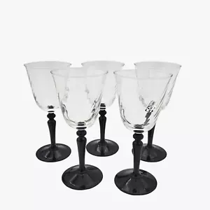 Cristal D'Arques Durand Onyx Swirl Stemware Black Wine Glasses Swirl France 5 PC - Picture 1 of 5