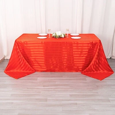 90x132 in Stripes Satin Rectangle TABLECLOTH Wedding Party Linen Event Tableware - Image 1 of 4