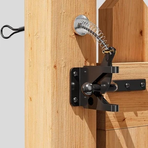 skysen Self Locking Fence Gate Latch Carbon Steel Black/Lock Post Mount Black - Picture 1 of 9