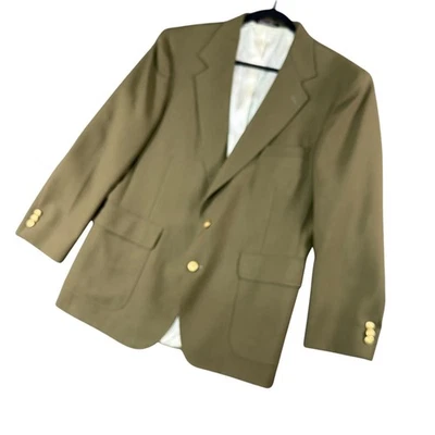 VTG Stafford Men 44R Olive Green Wool Blend Blazer Gold Button USA Made 2 Button - Image 1 of 4