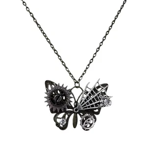 Retro Steampunk Butterfly Necklace Handmade Craftsmanship Lightweight Elegant - Picture 1 of 8