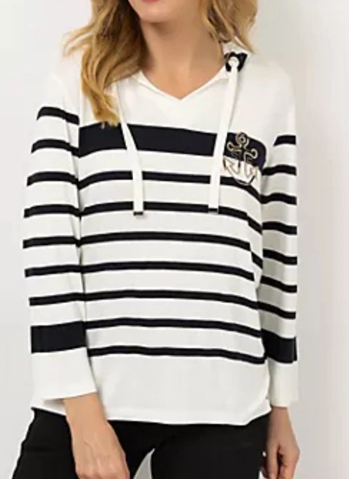 STRANDFEIN Shirt mit Kapuze & V-Ausschnitt Logo-Anker-Stickerei figurumspielend  - Bild 1 von 1