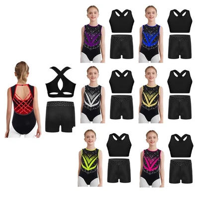 UK Kids Girls Sleeveless Gymnastics Leotard Ballet Dance Unitard Biketard Vest - Image 1 of 3