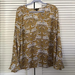 Banana Republic Blouse Womens Large Ruffled Floral Prairie Flowy Long Sleeve - Picture 1 of 9