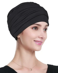 Chemo Headwear Viscose Turban Head Wrap Beanie Black - Picture 1 of 6