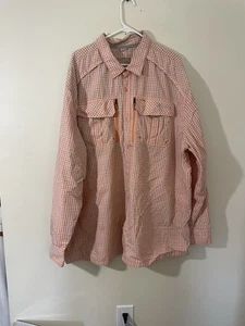 Cabela’s Guidewear Men’s 3XL Orange Plaid Vented UPF Button Up Shirt Nylon Hike  - Picture 1 of 7