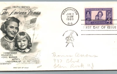 Primer Día Edición 1960-HONRANDO La Mujer Americana 4¢ US Postage-pB402 Foto 1 de 4