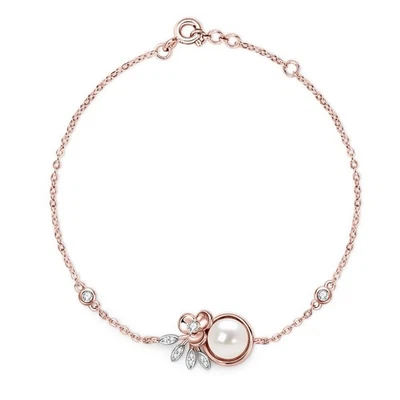 Real Round Moissanite Flower Pearl Bracelet 925 Sterling Silver Women Chain GRA - Image 1 of 4