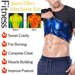 Men's Slimming Body Shaper Waist Trainer Sauna Gym Sweat Top Weight Loss T-Shirt - Picture 1 of 19