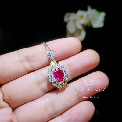 Fuchsia Ruby Necklace - Spiral of Life 1.5 CT Red Gemstone Pendant Spiritual - Image 1 of 4