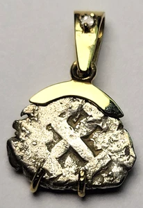 Moneda Cob Colonial Española 1738 1/2 Real Montada en ORO 14K con DIAMANTE 2,93g - Imagen 1 de 18