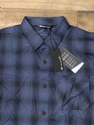 TravisMathew Shirt Mens Medium Blue Indigo Blown Up Short Sleeve Stretch Casual - Image 1 of 4