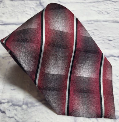 Corbata de seda Claiborne roja gris negra blanca rayas a cuadros para hombre 57 x 3,75 Foto 1 de 4