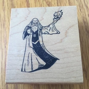 Wood Mounted Rubber Stamp Magician With Skull, Great Impressions, E38 - Picture 1 of 4