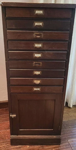 Antique Philadelphia Museum Specimen Oak Thread?9 Drawer Cabinet 1896-1920 Cover