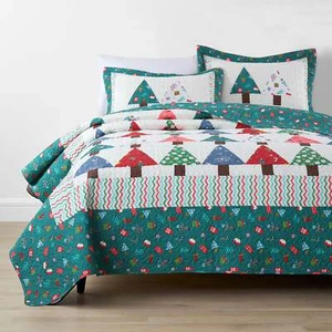 3PCS Handmade Christmas Quilted Quilt Bed Cover Set with Vintage Style Holiday - Picture 1 of 27