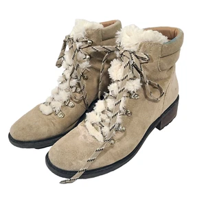 Sam Edelman Darrah Suede Hiking Boots Size 10 Womens Anthropologie Fur Tab Sand - Picture 1 of 10