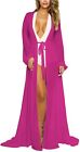 Women's Sexy Thin Mesh Long Sleeve Tie Front Swimsuit Swim Beach Maxi Cover Up D