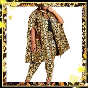 GOLD & BLACK ☆ SNAKE SKIN PRINT ☆ SINGLE BUTTON CAPE ☆ 4x ☆ NWT - Picture 1 of 10
