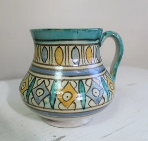 Marokkanischer handbemalter Keramik Krug Krug weißer Ton neuwertig Gold Volksstil - Bild 1 von 9