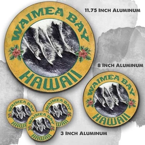 Aloha Surfing Hawaii Surfing Waimea Bay Reproduction Aluminum Circle Sign - Picture 1 of 4