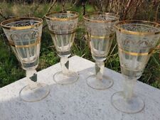 Vintage,  Wine Glasses, Etched, Gilt Rings, heavy, thick glass
