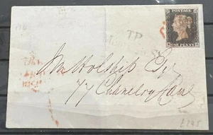 1840 Penny Black Plate 4 BH Letter Red MX 24 July 1840 on Cover and Whole Letter - Picture 1 of 4