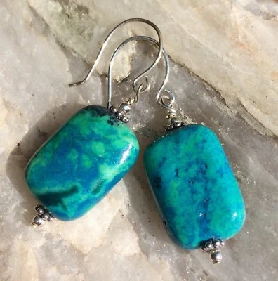 Pendientes rectangulares de crisocola multicolor y plata de ley Sundance artesanales Foto 1 de 3