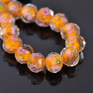10pcs 10mm 12mm Rondelle Faceted Rose Flower Lampwork Crystal Glass Beads lot - Picture 1 of 19