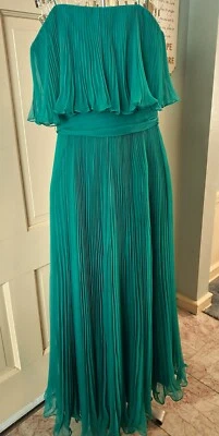 VTG 70s SHEER CHIFFON PLEATED DRESS GOWN Jade Green SIZE S/M Prom Wedding Formal - Image 1 of 4