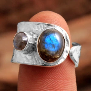 Anillo de piedras preciosas de labradorita tamaño 6 925 plata esterlina maciza HECHO A MANO joyería fina - Imagen 1 de 5