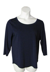 Chico's 2 (L) Purple Black Houndstooh Shirt Top 3/4 Sleeve Stretch - Picture 1 of 3